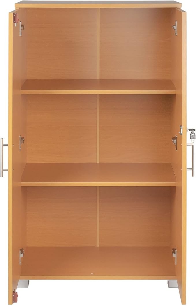 Tall Beech Wood Storage Cabinet 2 Door Lockable Cupboard for Home Office Kitchen