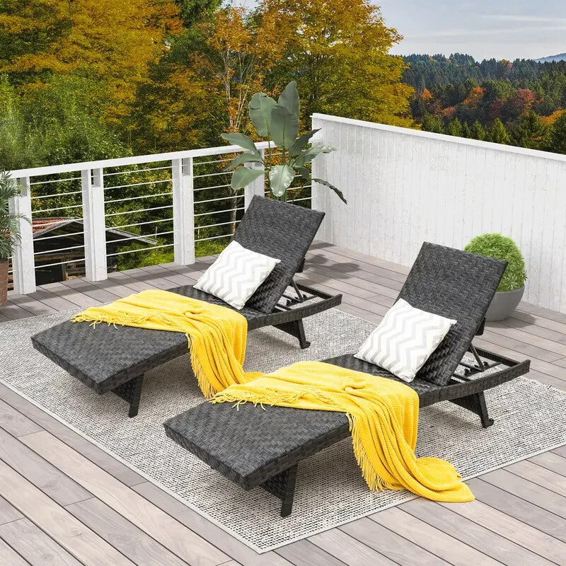 Folding Rattan Sun Lounger with Adjustable Backrest & Wheels – Outdoor Recliner