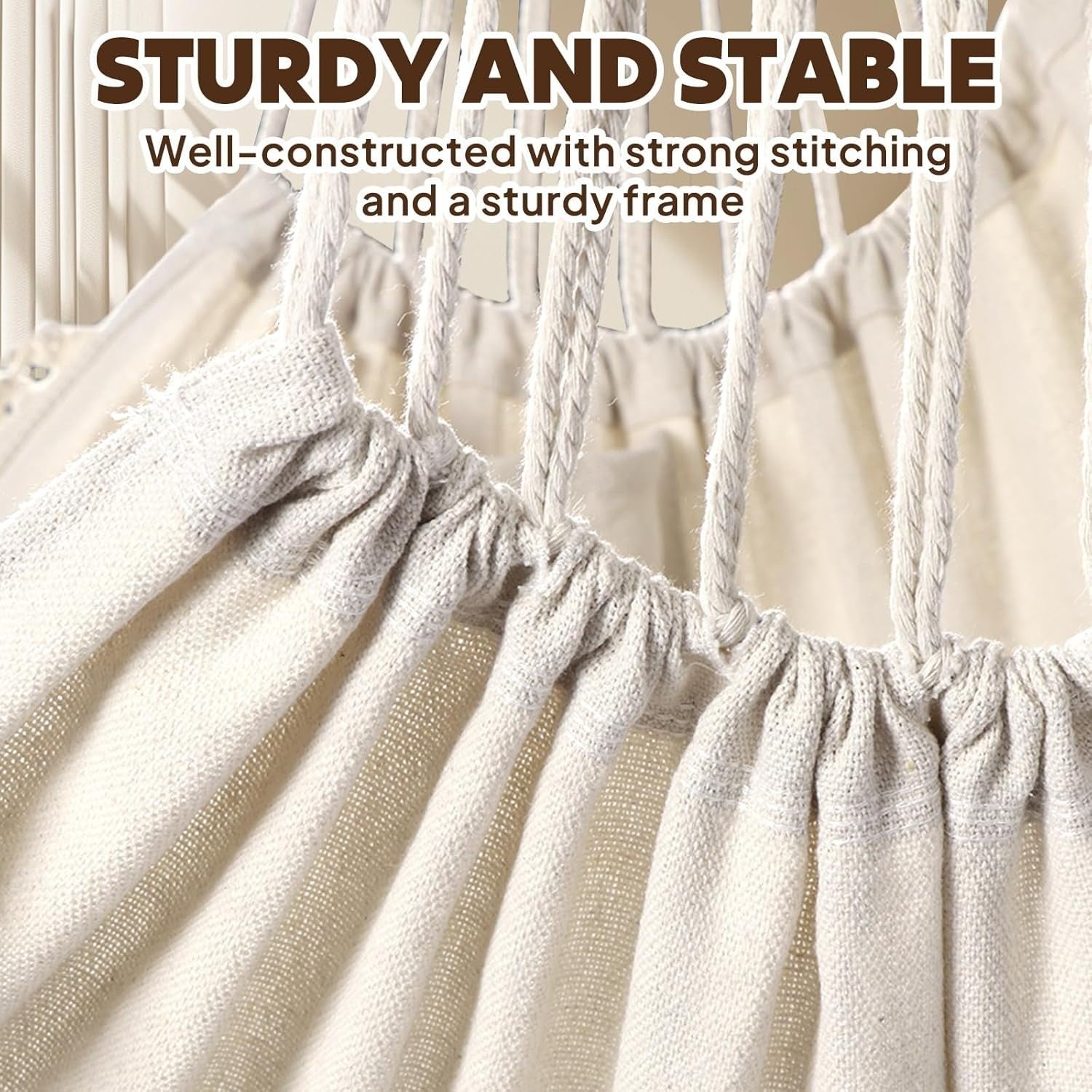 Cream Hammock Chair with 2 Cushions & Straps | 500lbs Indoor Outdoor Swing