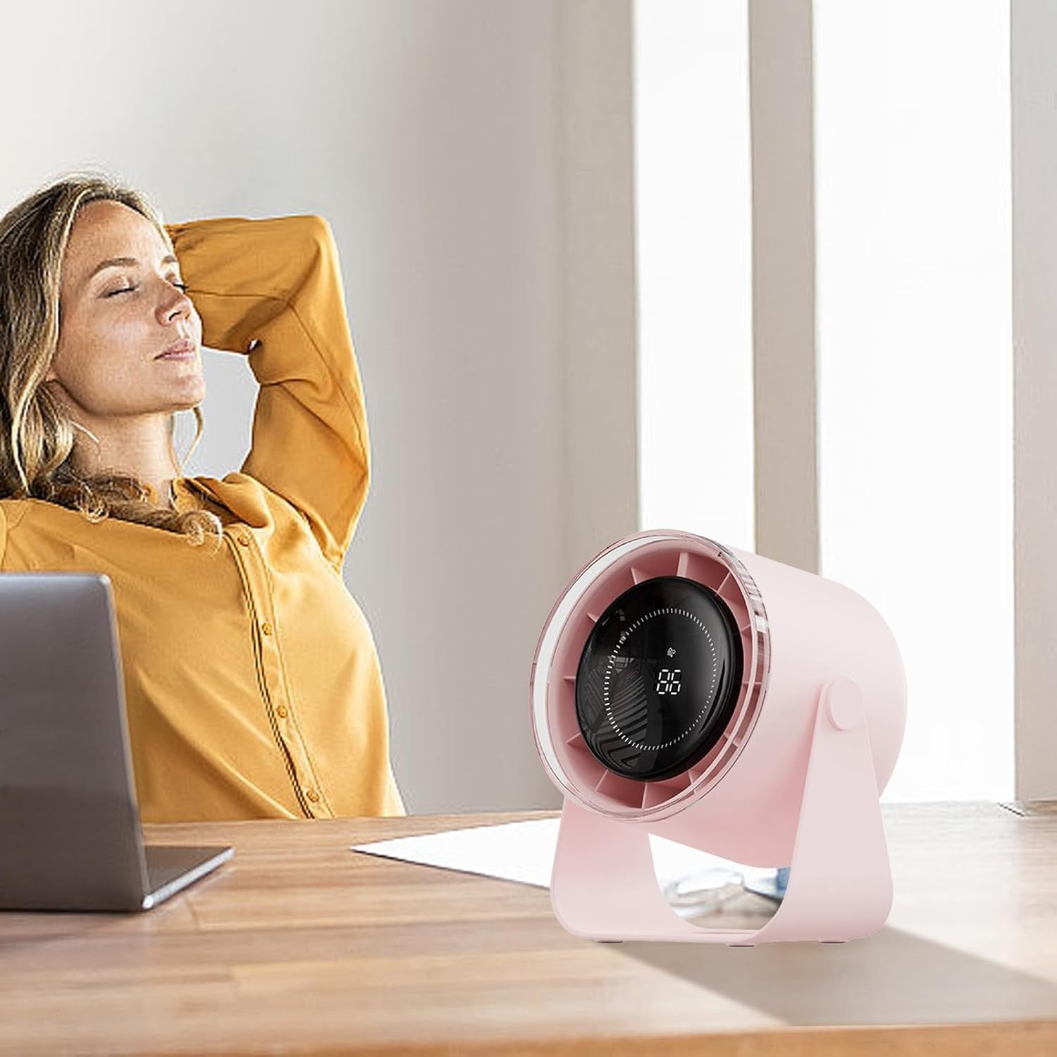 Pink USB Rechargeable Desk Fan – Quiet Cooling 3600mAh Battery Portable Airflow