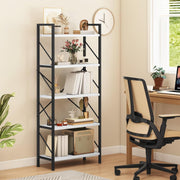 White Industrial 5-Tier Bookshelf Metal Frame Wood Shelving Storage Unit 158cm