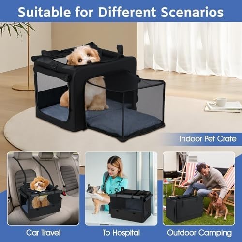 Foldable Pet Carrier Bag with Mesh, Cushion & Extendable Travel Space