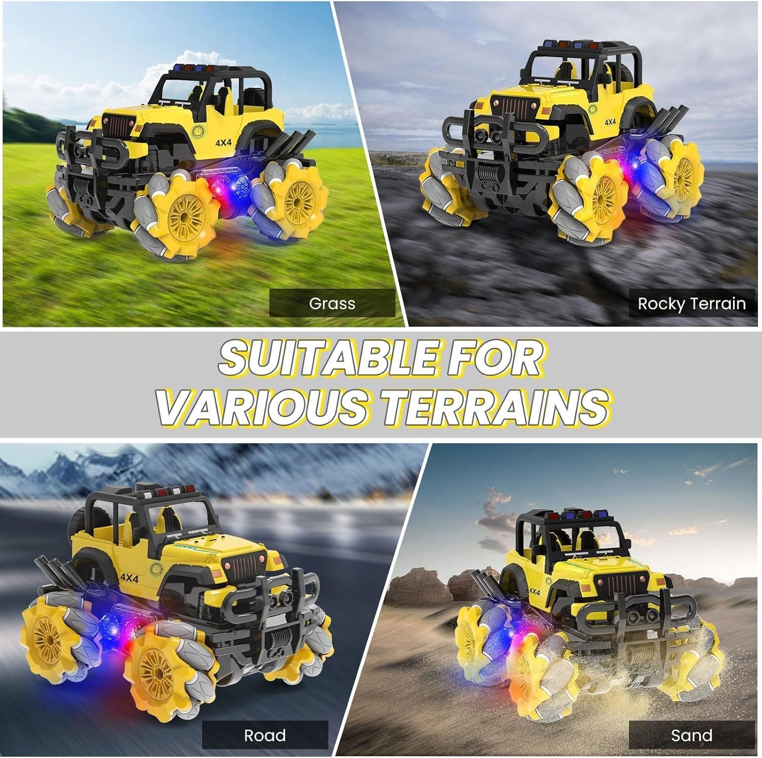 RC Drift Car 360° Spin All Terrain Remote Control Truck LED Light Toy Gift for K