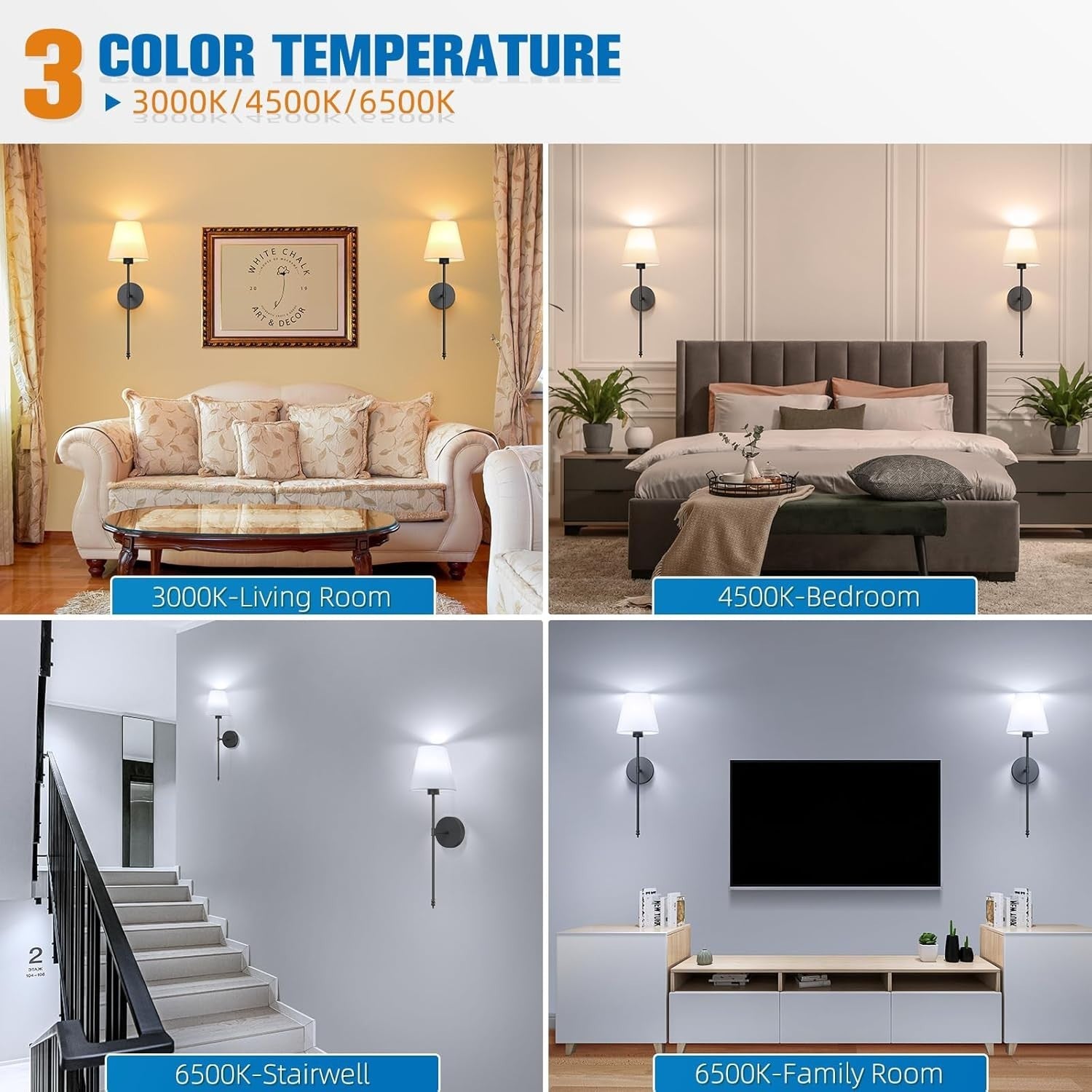 Rechargeable Wall Sconces 24in | Dimmable 9-Color Remote Lights Indoor