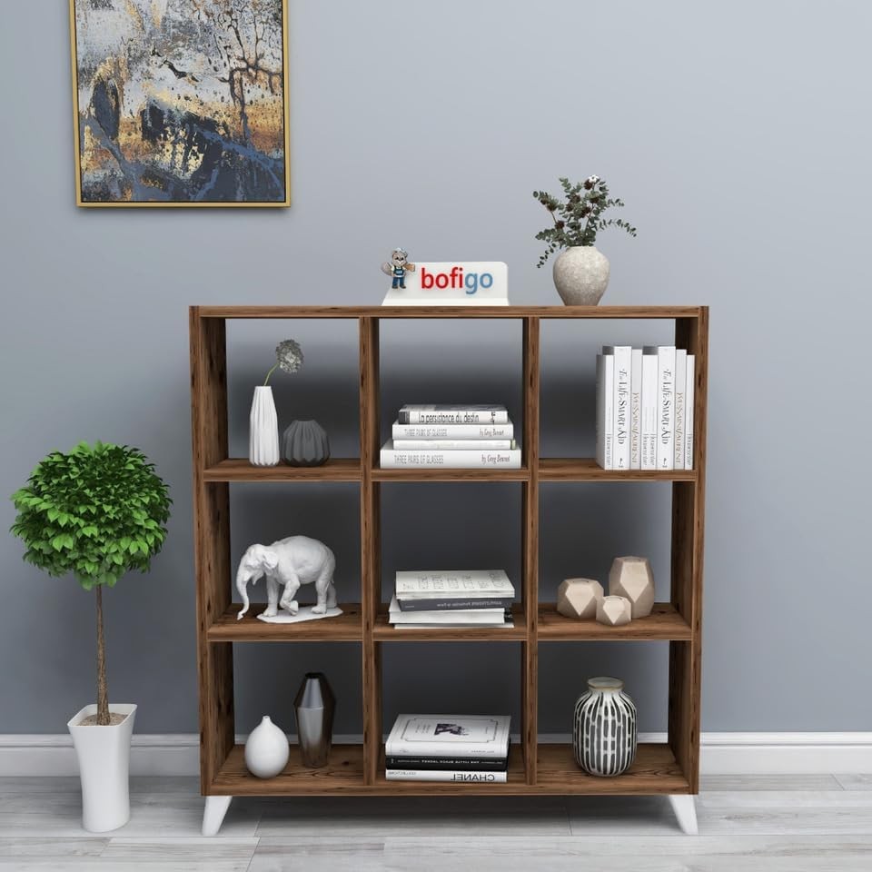 9-Cube Bookcase Storage Unit with Legs, Modern Display Shelving for Living Room