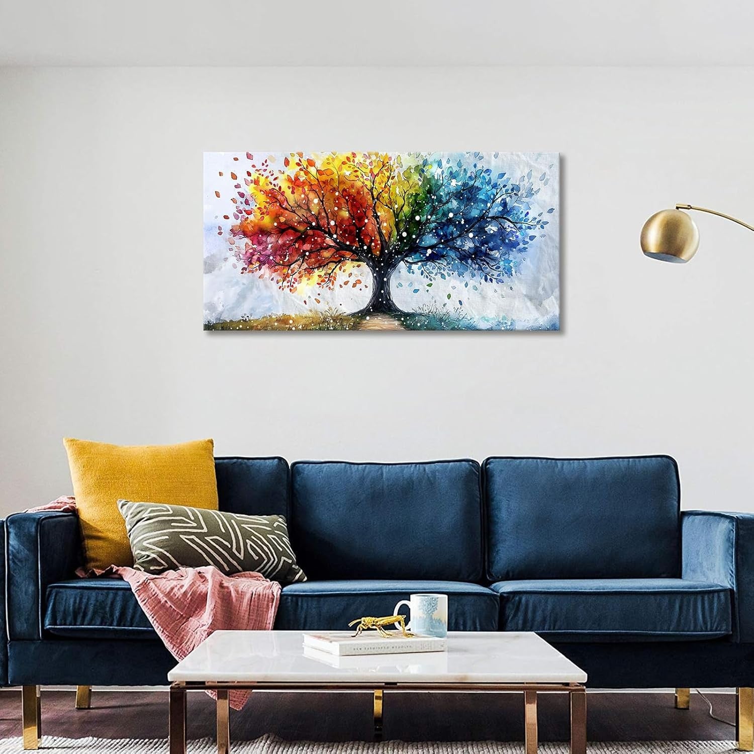 Large Colourful Tree Canvas Wall Art 100x50cm Framed
