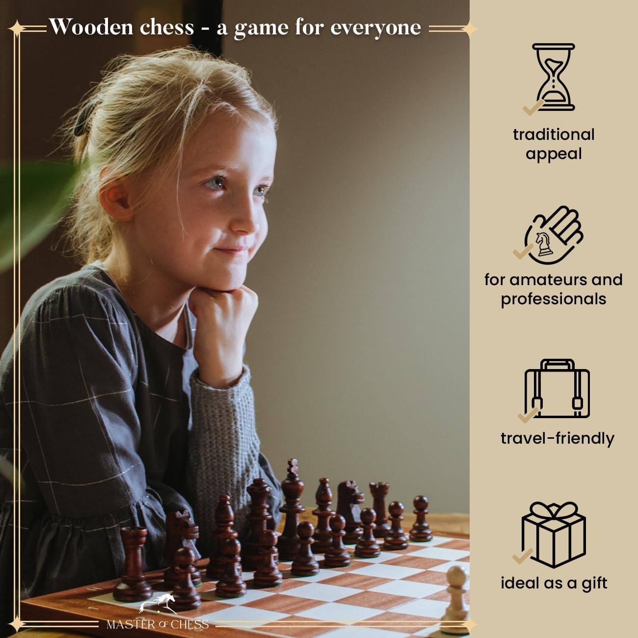 54cm Luxury Folding Wooden Chess Board – Handmade Mahogany Inlaid Board