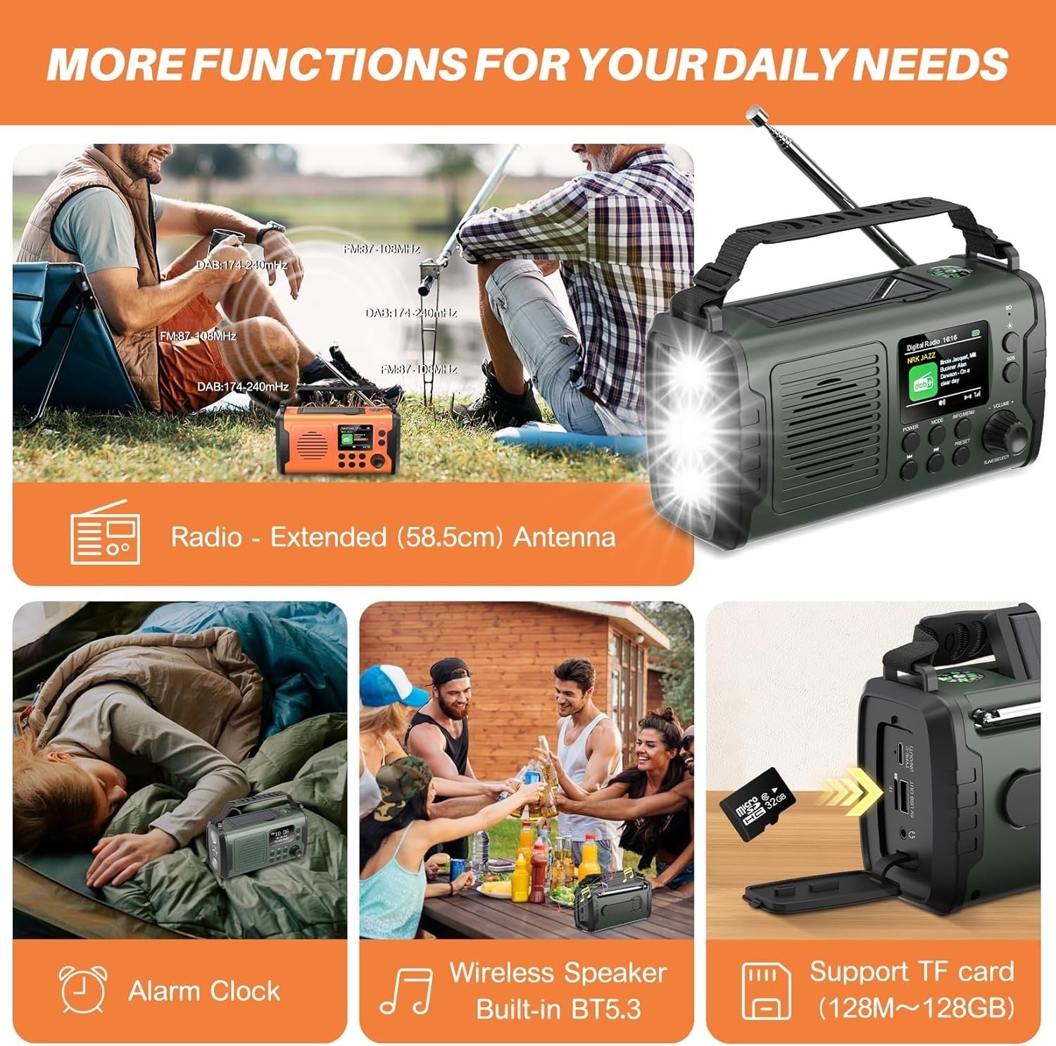 20000mAh Emergency Solar Hand Crank Radio with DAB/FM & Bluetooth