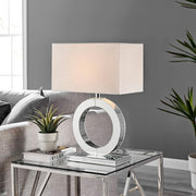 Modern Luxury Table Lamp with Mirrored Base & White Fabric Shade, E27 Bulb