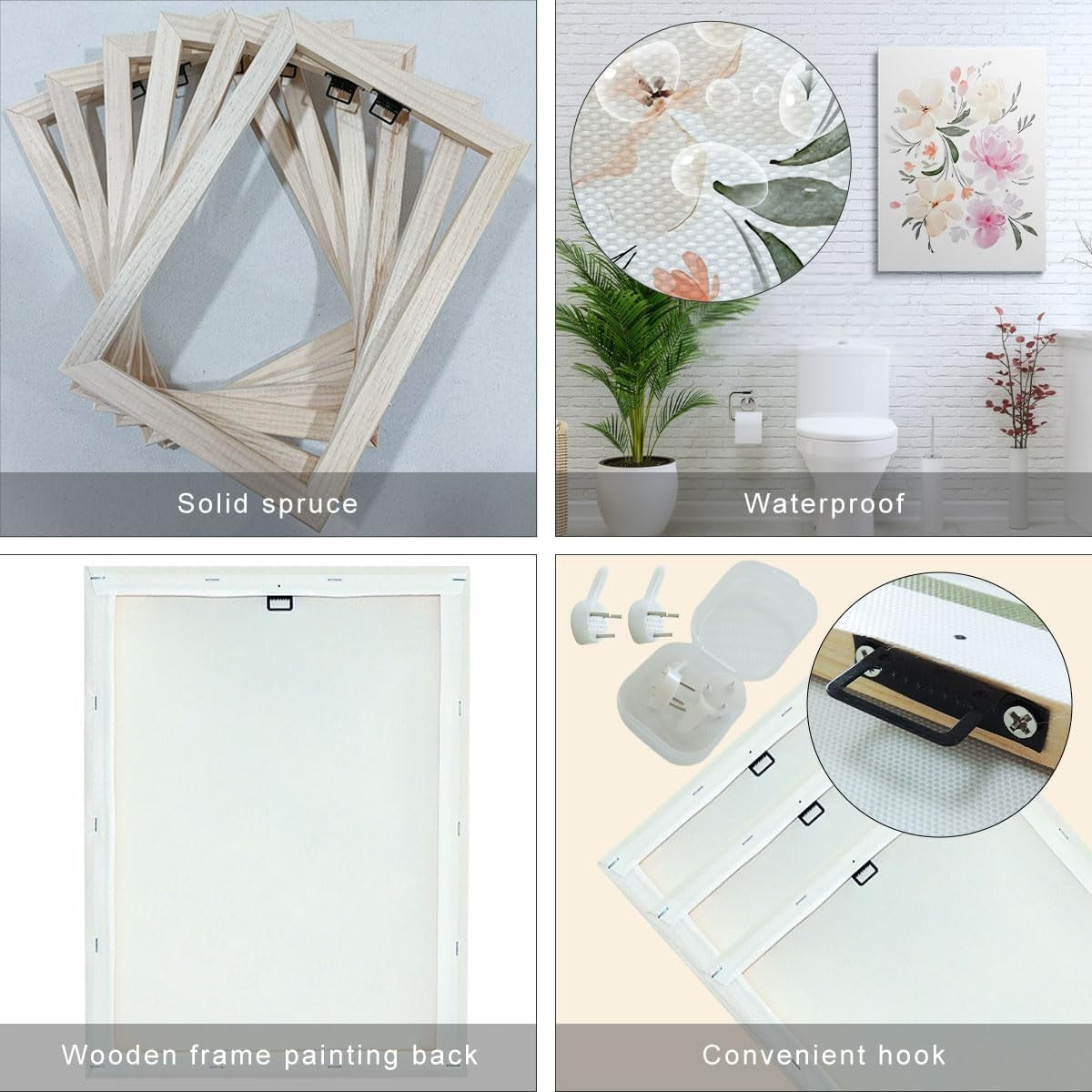 Framed Floral Canvas Wall Art Set of 3 16x12in Modern Bedroom Decor
