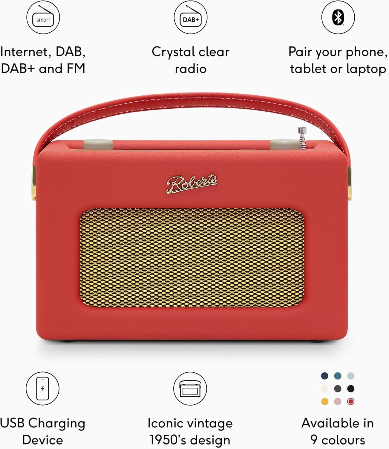 Portable FM/DAB/DAB+ Internet Radio with Bluetooth & Wi-Fi Classic Red