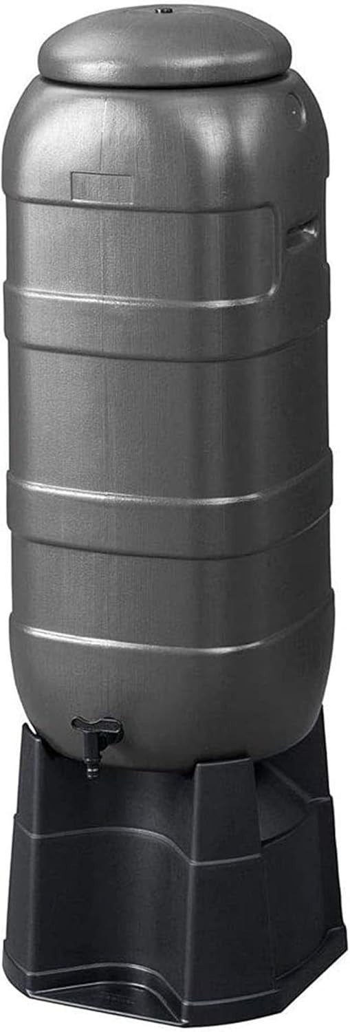 2x 100L Slim Line Rainwater Butts With Stands & Filler Kits Black