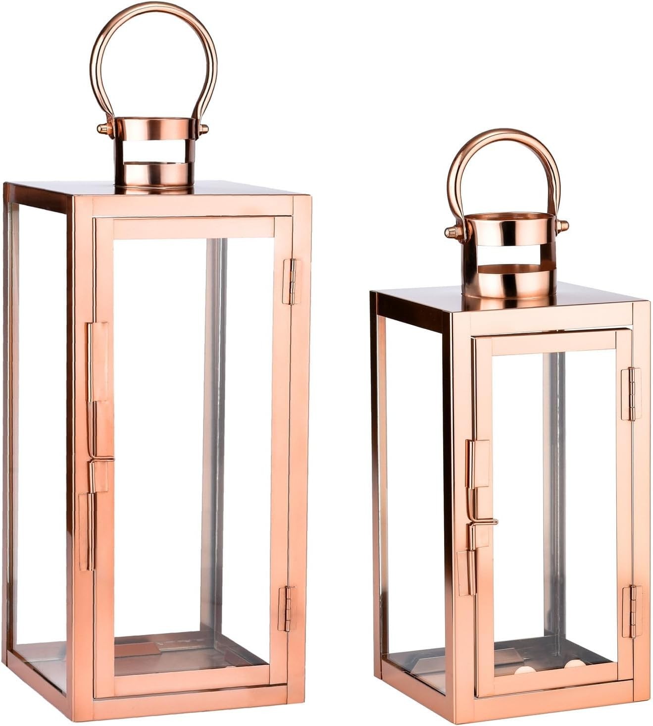 2 Pack Marra Copper Metal Garden Lanterns Indoor Outdoor Decor