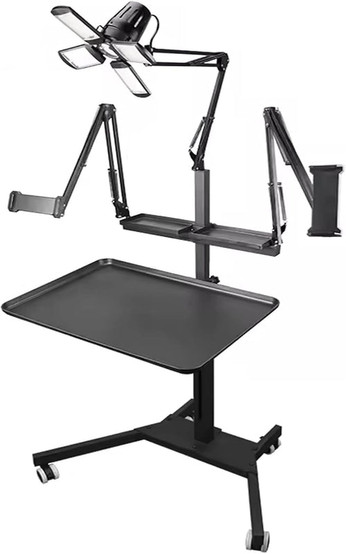 Tattoo Workstation LED Light Adjustable Rolling Table Phone Tablet Holder
