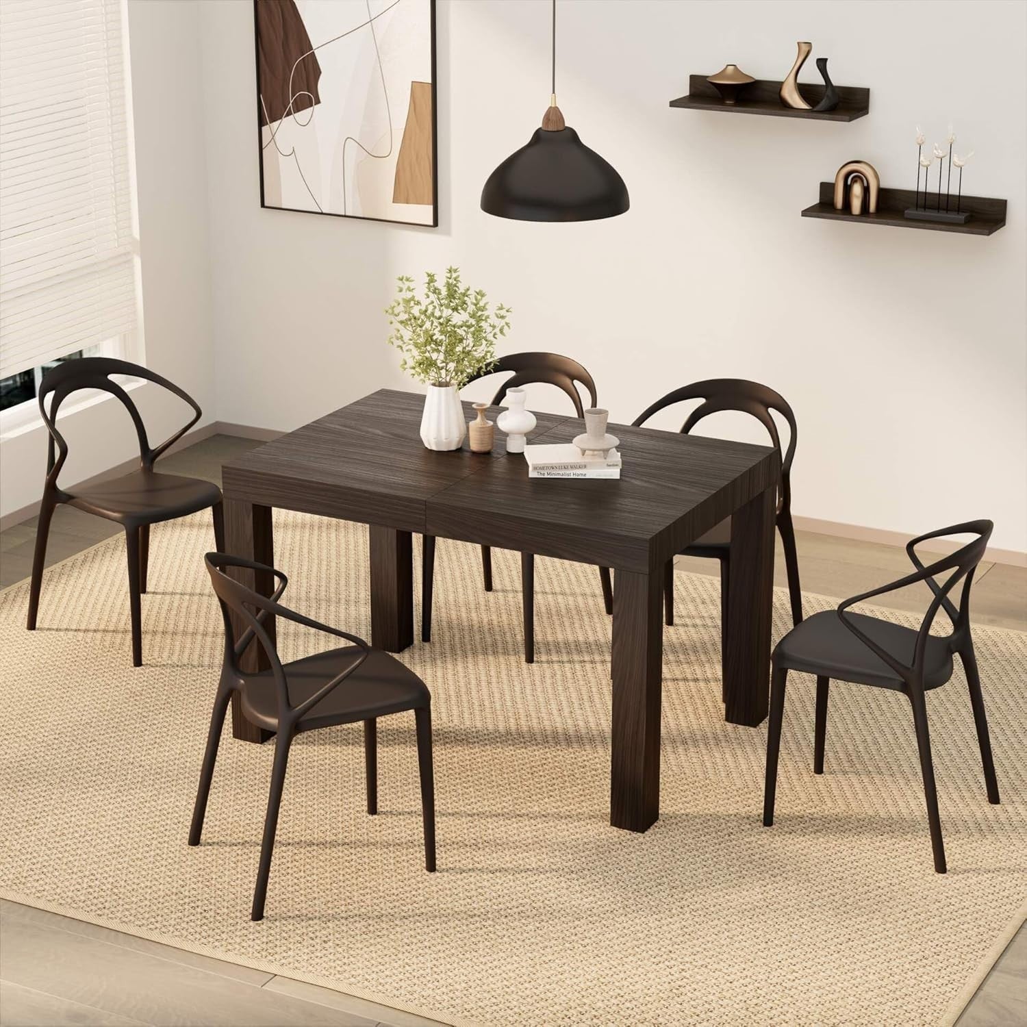 Extendable Dark Walnut Dining Table 8Seater Wood Modern SpaceSaving 120-200cm