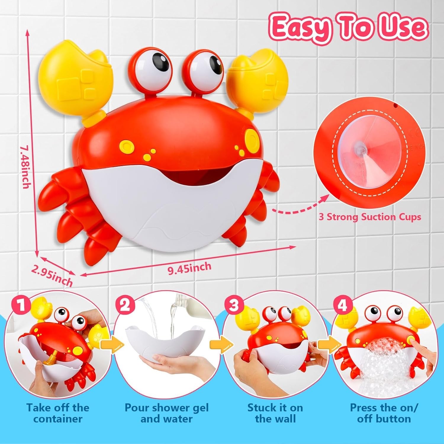 Baby Bath Bubble Toy Rechargeable Musical Crab 12 Song