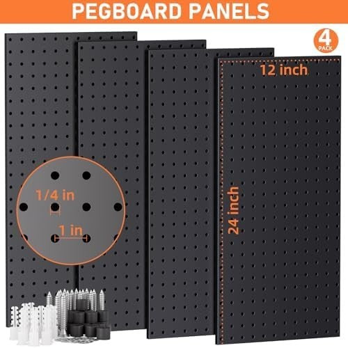 48x24 Inch Metal Pegboard Kit 4 Panels 156 Hooks Wall Mount Organizer
