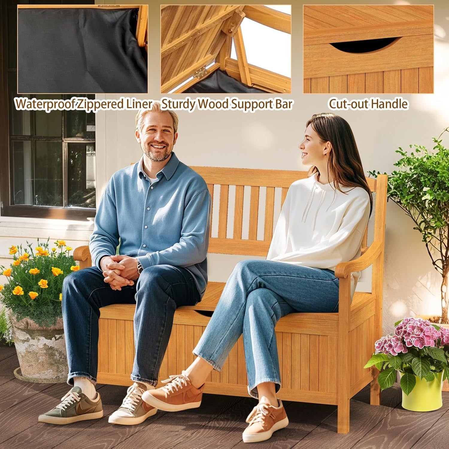 2 Seater Wooden Garden Storage Bench Patio Seat with 125L Box