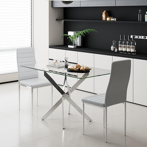 Rectangular Glass Dining Table 120cm Tempered Top Chrome Legs Modern