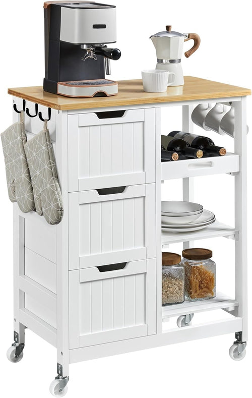 Kitchen Storage Trolley on Wheels with Drawers 3 Tier Rolling Island