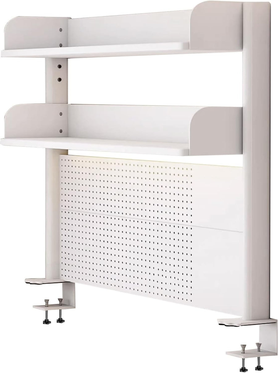 Clamp-On Desk Organizer Shelf 2-Tier White Pegboard Workstation Rack 60cm