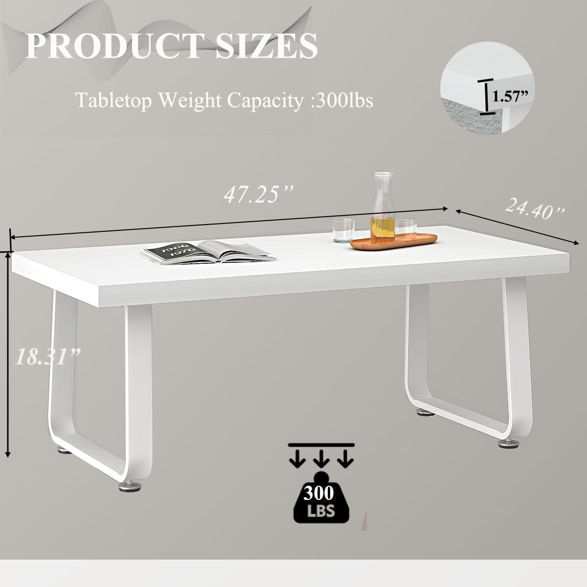 Modern White Oak Coffee Table 100cm Metal Frame Minimalist Living Room