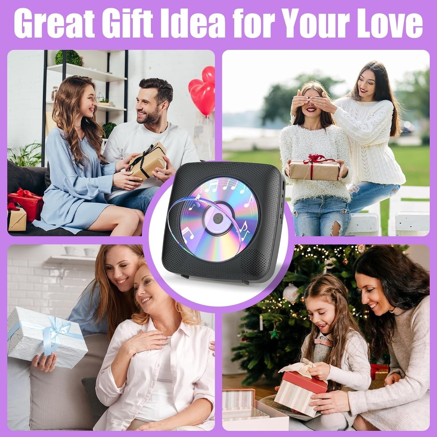 Desktop CD Player Bluetooth Speakers FM Radio USB AUX Remote LCD Black