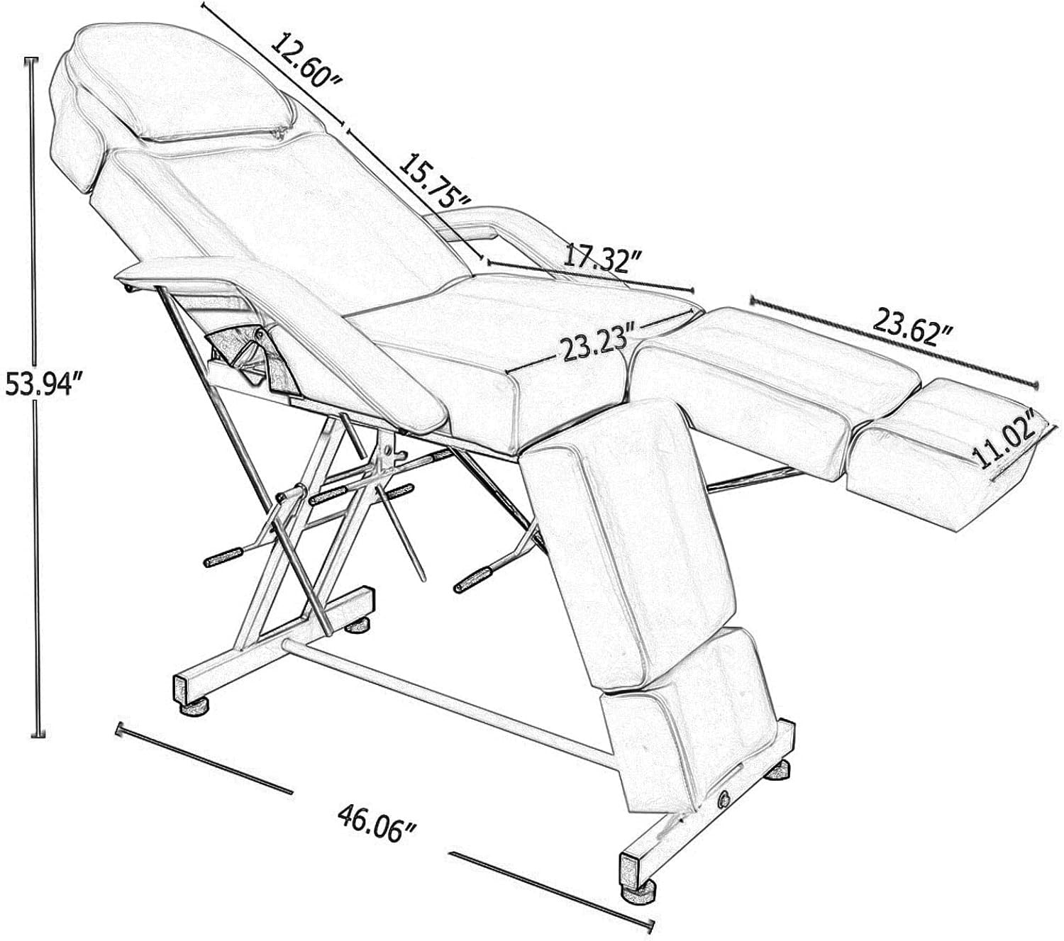 Split-Leg Tattoo Chair Adjustable Massage Beauty Bed w/ Armrests Headrest Black
