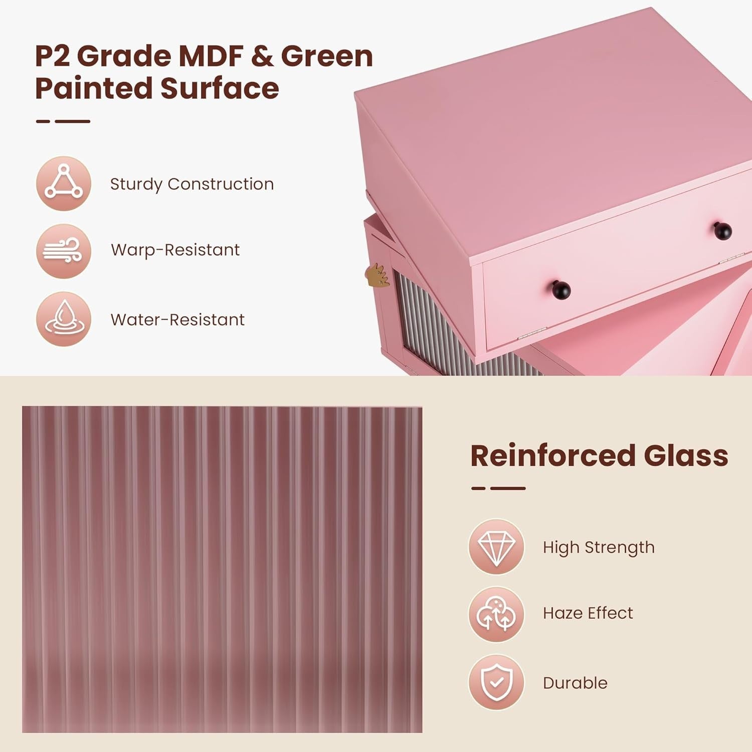 Kids Nightstand with LED Lights Pink Bedside Table Robot Design Storage