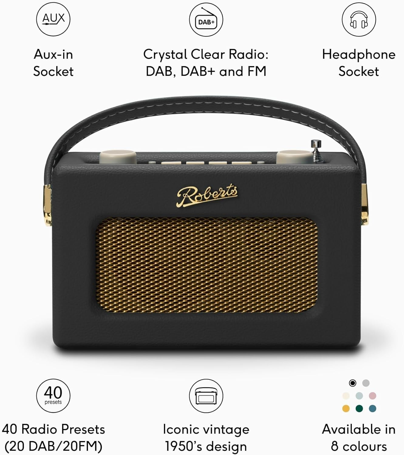 Portable DAB DAB+ FM Radio Bluetooth Retro Black/White