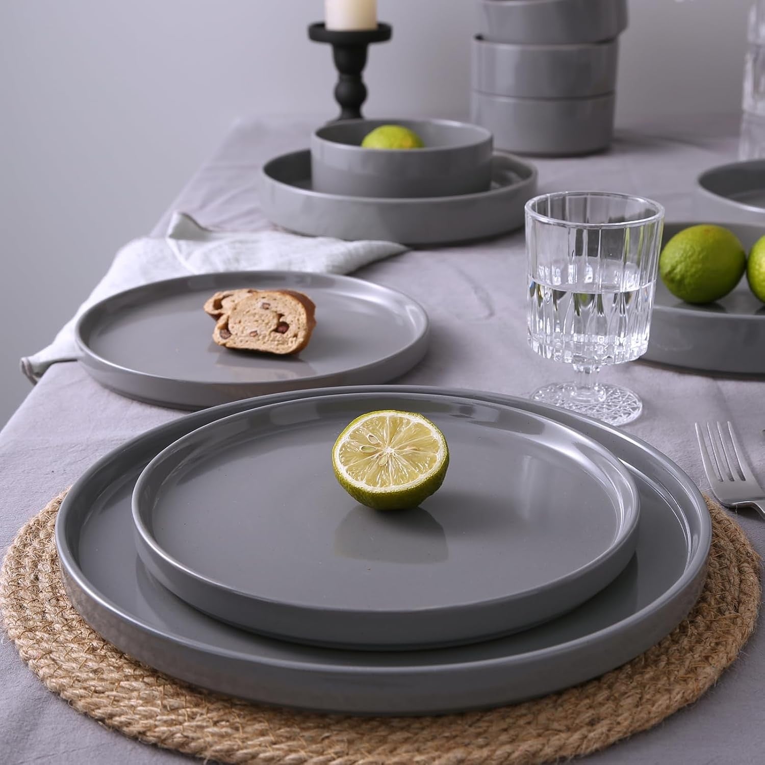 12 Piece Stoneware Dinner Set for 4 Speckled Plates Bowls Dishwasher Safe