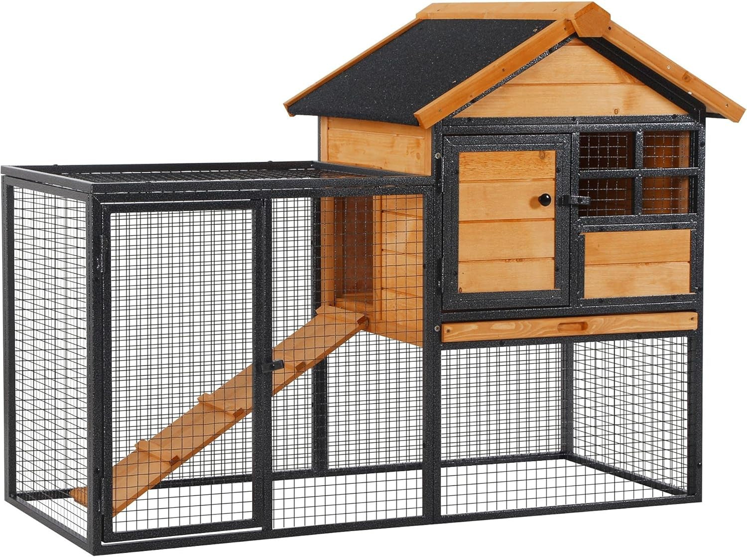 Outdoor Rabbit Hutch with Run Wooden Metal Cage Elevated Guinea Pig House