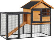 Outdoor Rabbit Hutch with Run Wooden Metal Cage Elevated Guinea Pig House