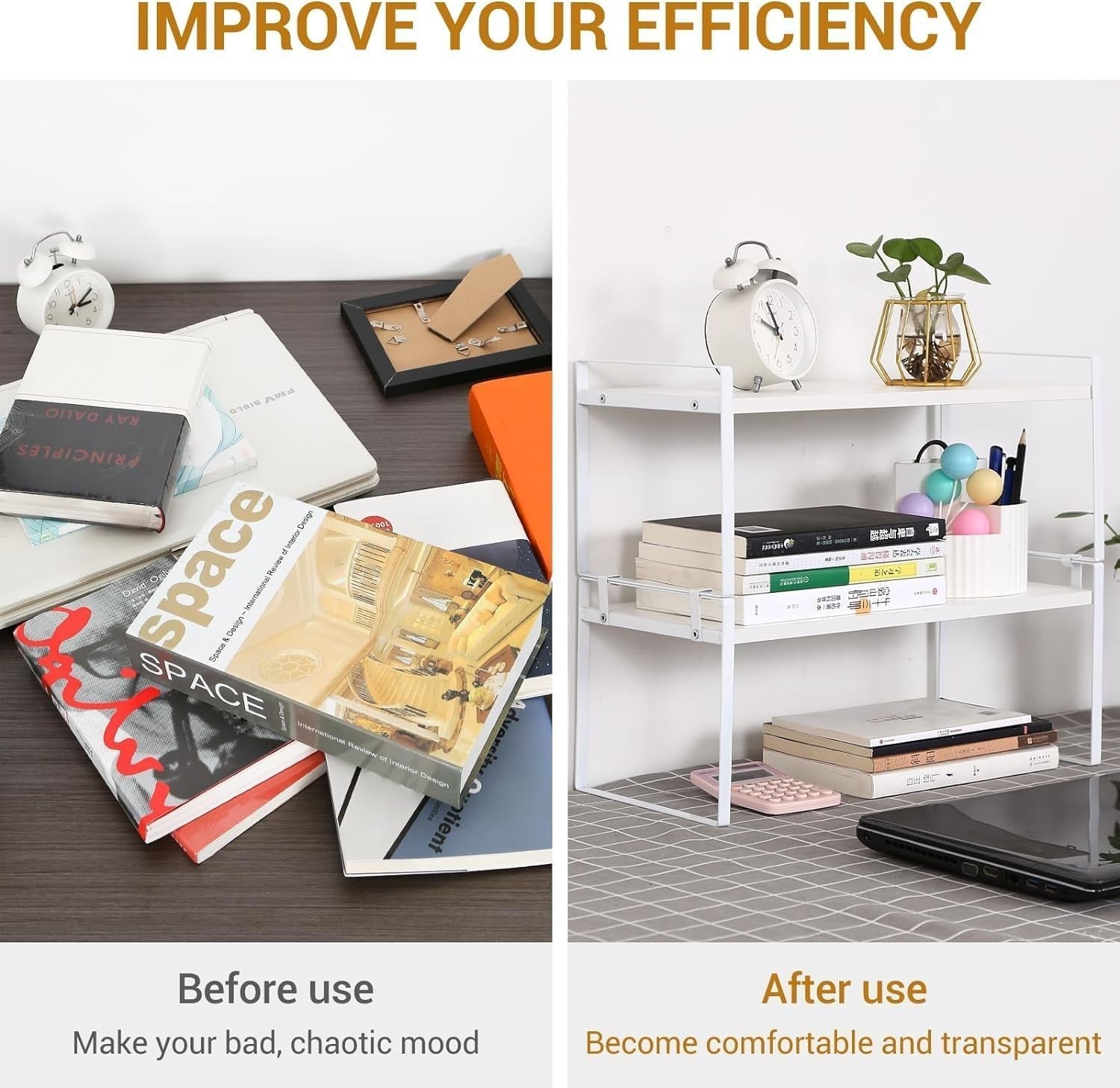Adjustable Wood Desktop Shelf – 2-Tier Office Desk Organizer & Storage Rack
