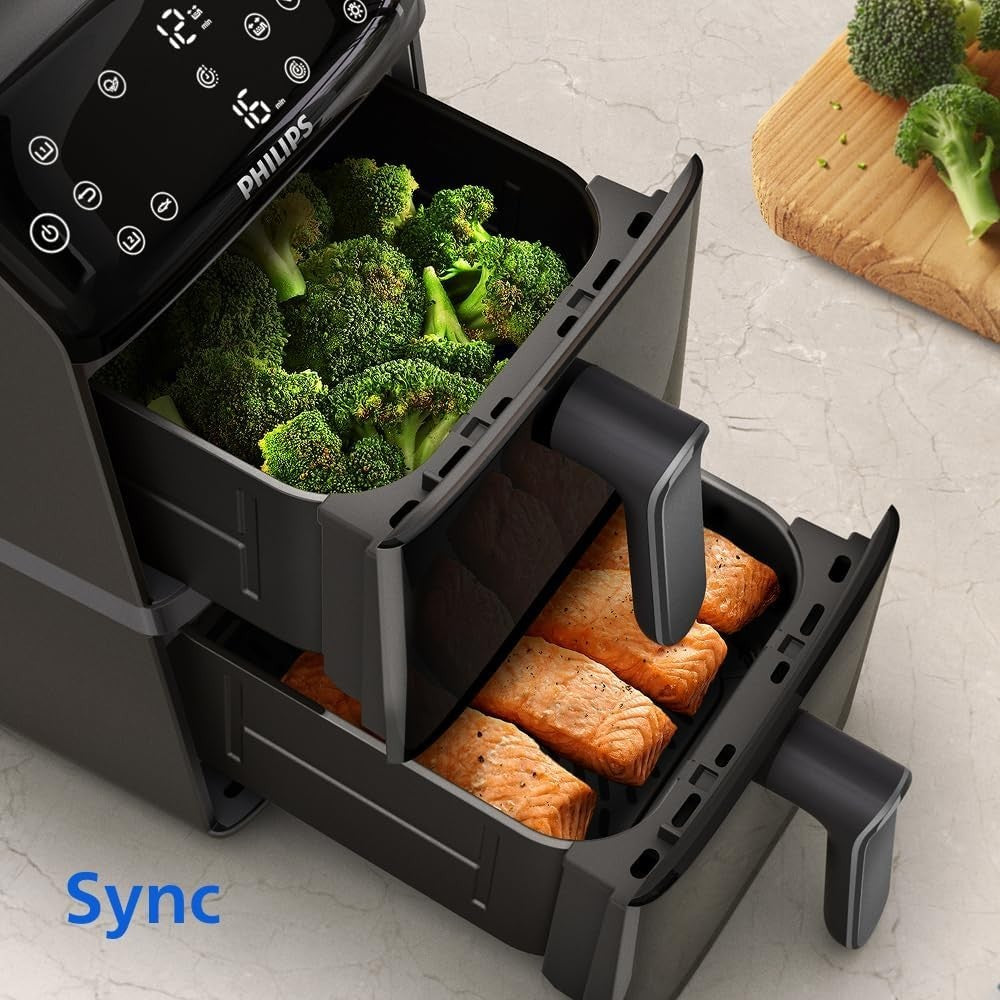 10L Dual Basket Air Fryer Stacked Sync Finish RapidAir Easy View Window