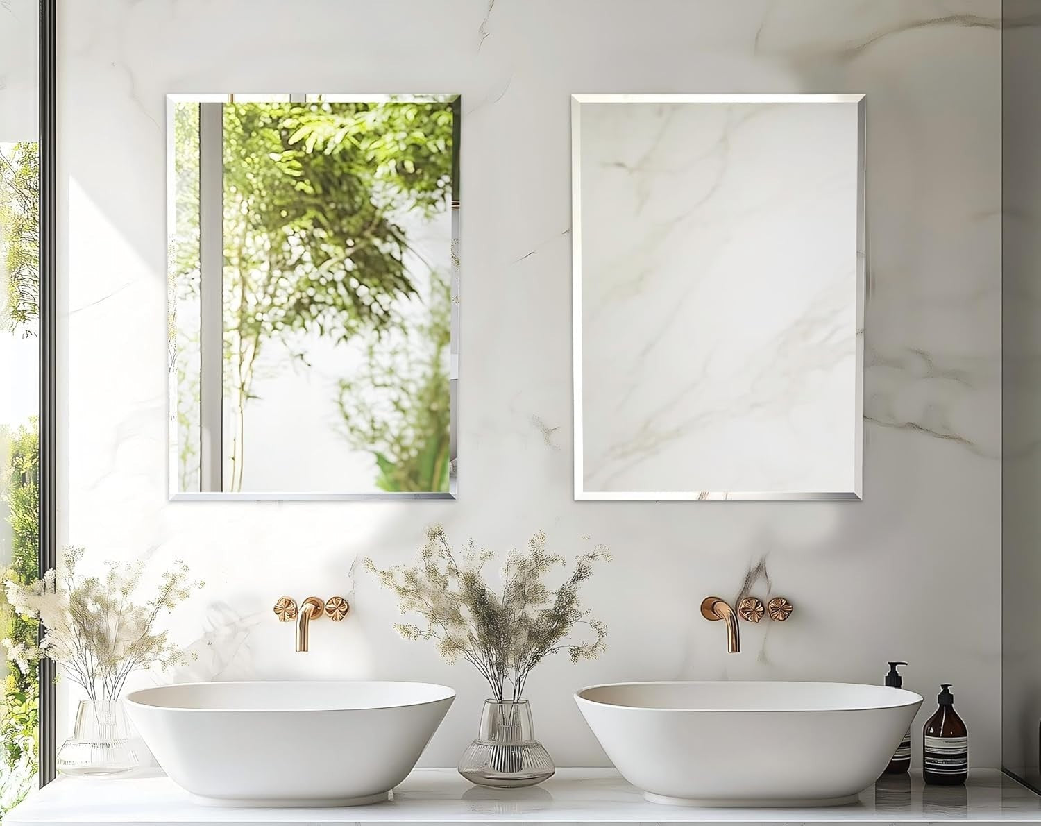 Frameless Rectangular Wall Mirror 70x50cm Beveled Glass Vanity