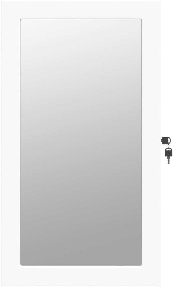 Wall Mounted LED Jewelry Cabinet Lockable Mirror Storage Organizer White