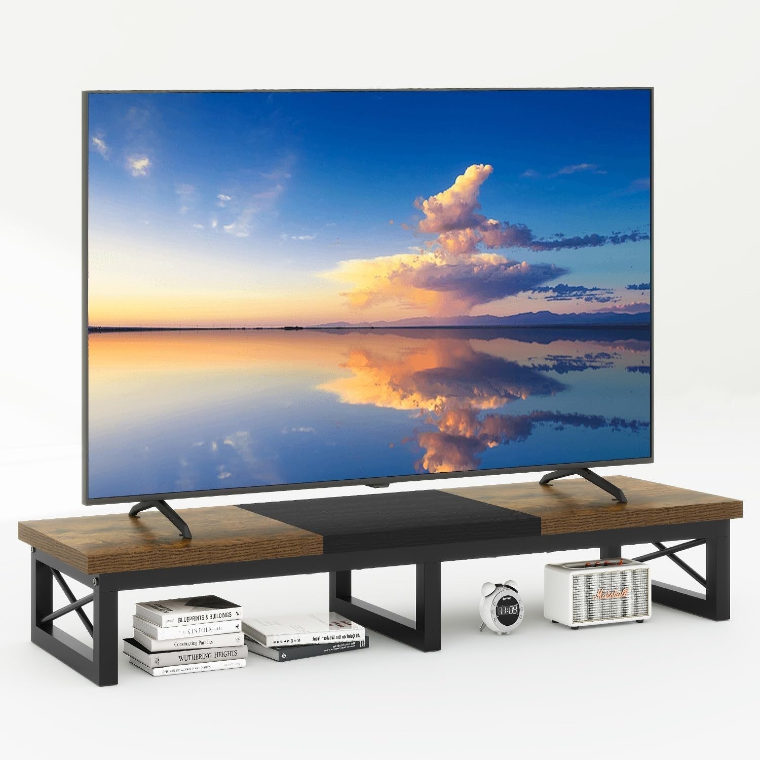 TV Riser Stand for 32-60" with Storage Shelf Steel Legs Modern Desk