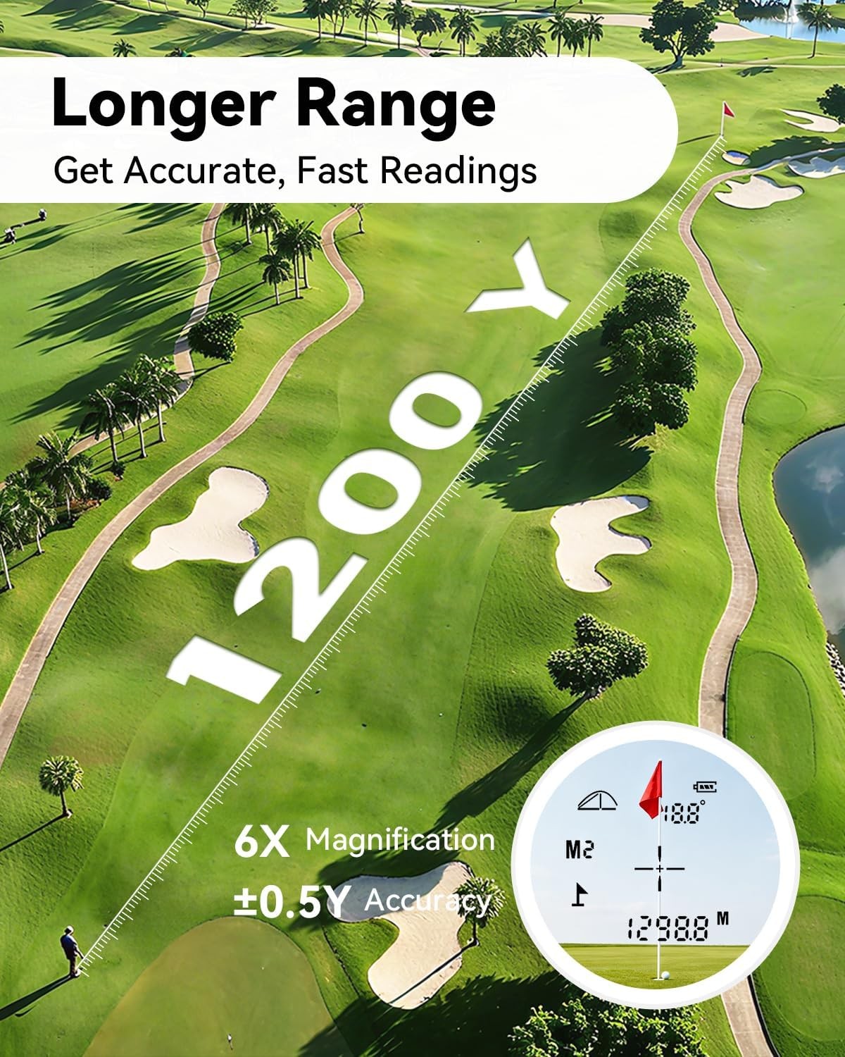 Golf Laser Rangefinder Slope 1200Y Flag Lock Vibration External Display 6X