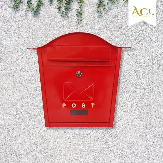 Lockable Wall Mounted Post Box Red Cast Iron Weatherproof Secure Mailbox