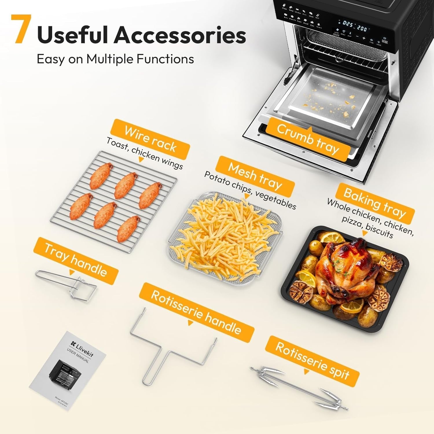 26L Air Fryer Oven Rotisserie Touchscreen 12 Presets 1700W Low Fat XXL