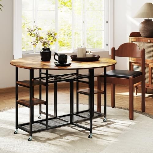 3-Piece Folding Dining Table Set with Stools & Storage Wheels