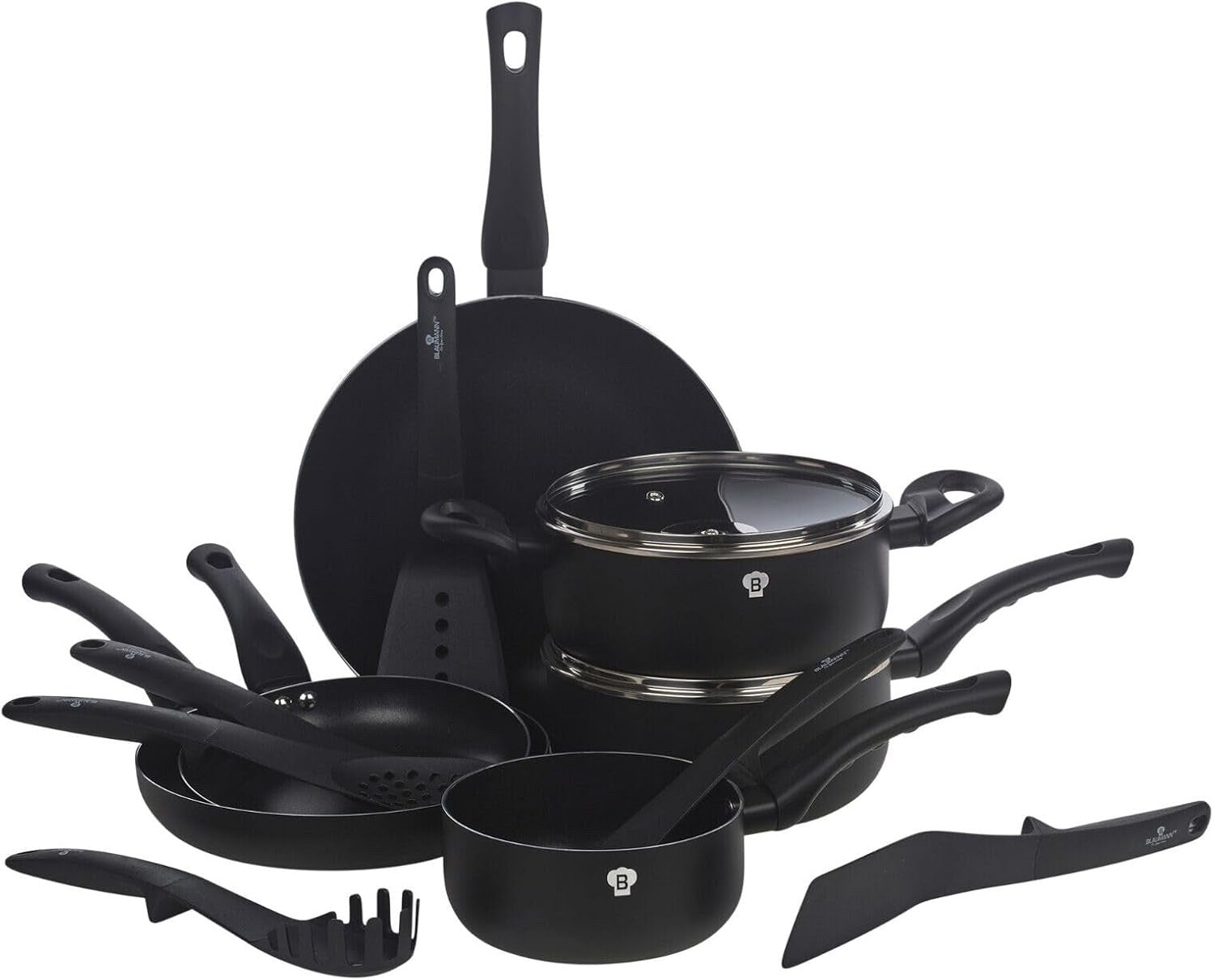 8Pcs Matt Black Non Stick Cookware Set Induction Pots Pans Kitchen Tool Set
