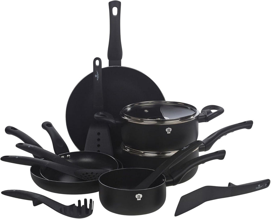 8Pcs Matt Black Non Stick Cookware Set Induction Pots Pans Kitchen Tool Set