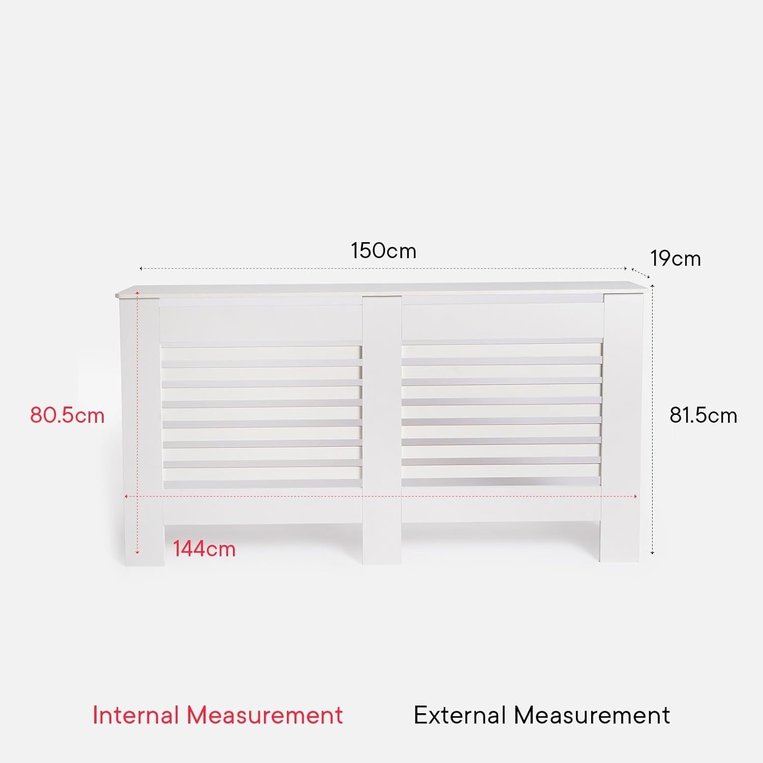 Large White Radiator Cover MDF Slatted Cabinet – Modern Wooden Heater Shelf