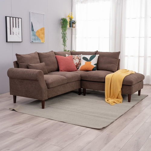 5 Seater Corner Sofa w/ Chaise & USB Charging Port – Brown Linen, Left Arm