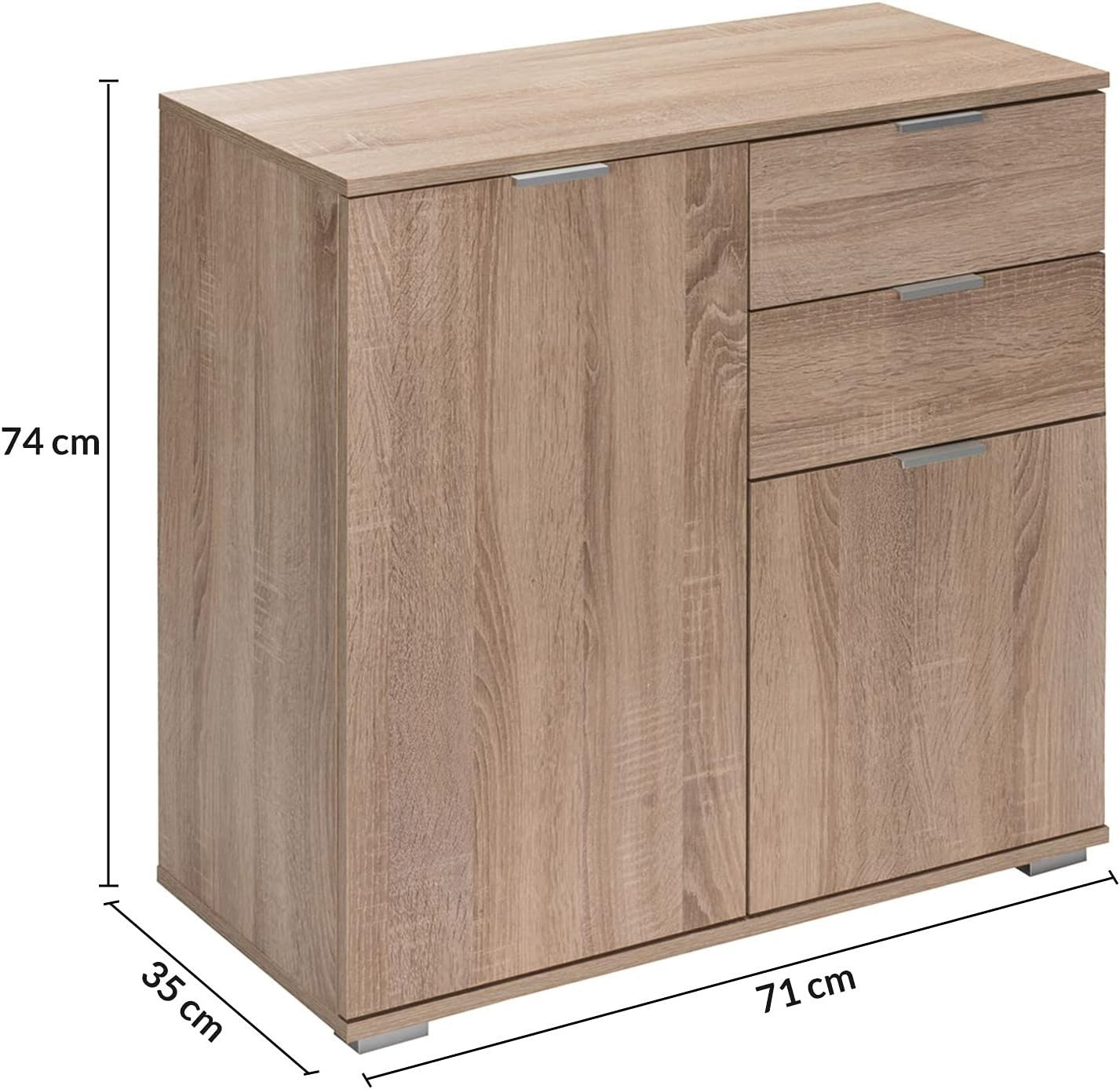 Oak Sideboard Storage Cabinet 2 Doors 2 Drawers Unit Hallway 71cm