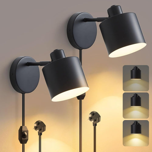 Dimmable 360° Rotatable Wall Lamp, Plug-In LED Sconce Light for Bedroom