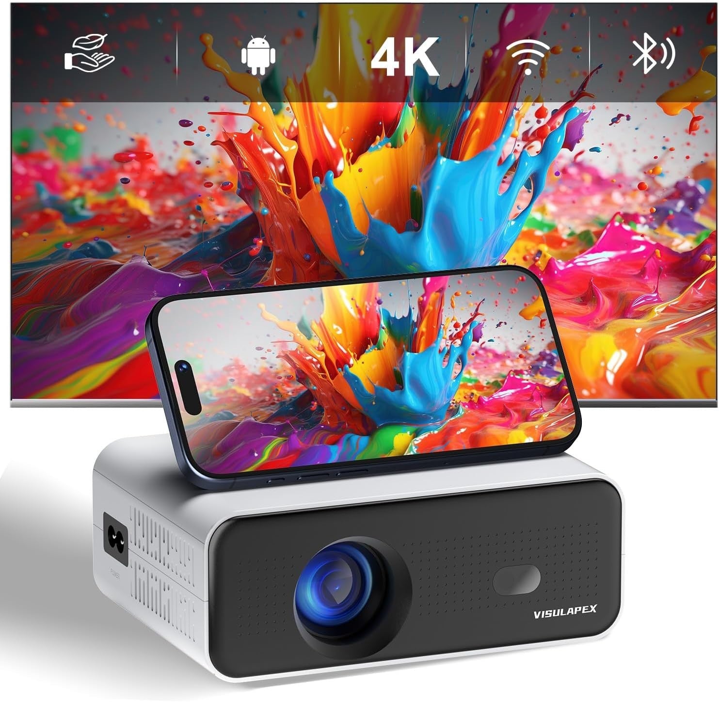 Android 11 Mini Projector WiFi 6 Bluetooth Auto Keystone Electric Focus 4K