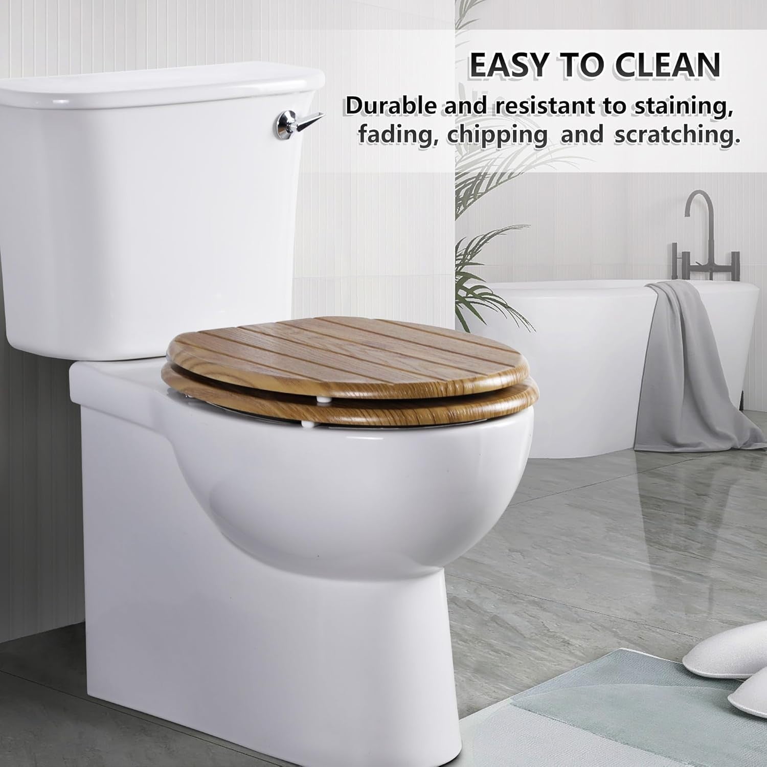 Striped Oak Wooden Toilet Seat | MDF Oval Design Adjustable Hinges 107–203mm